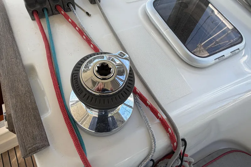 Slide: The Image of Winch and ropes on 2008 Beneteau 43 sailboat deck. - 21