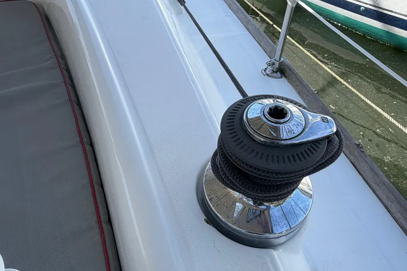 Slide: The Image of Winch on 2008 Beneteau 43 sailboat deck, showcasing marine hardware details. - 29