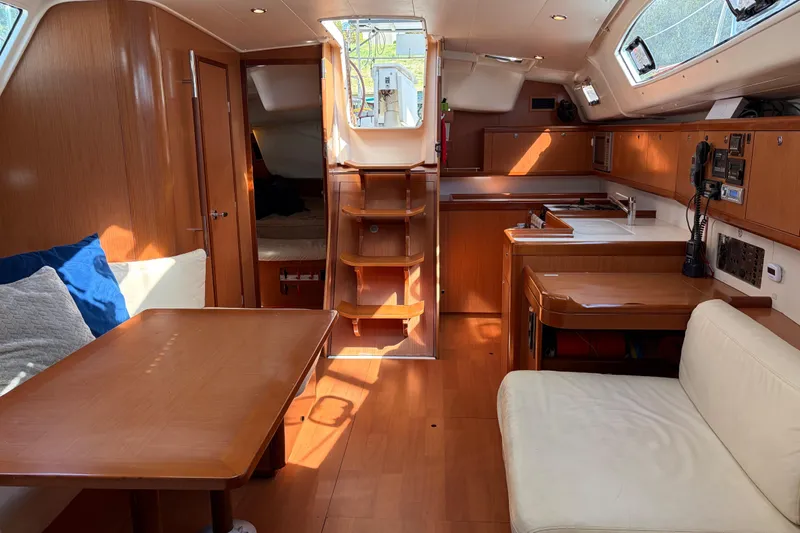 Slide: The Image of Interior of 2008 Beneteau 43 yacht with wood finish and modern amenities. - 39