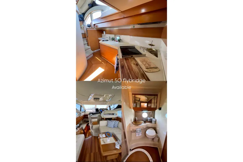 Slide: The Image of 2013 Azimut 45 yacht interior with kitchen, seating area, and bathroom. Luxurious and modern design. - 10