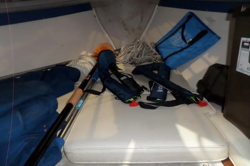 Slide: The Image of Interior of 1980 Lyman-Morse Fisherman Sleeper with fishing gear and ropes. - 29