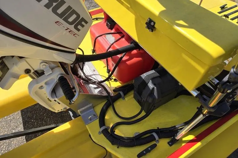 Slide: The Image of Yellow 2019 CraigCat CATCHIT boat with Evinrude E-TEC motor and red fuel tank. - 7