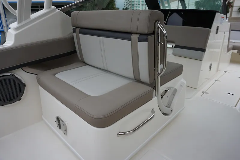 Slide: The Image of 2026 Boston Whaler 240 Vantage boat interior seating with sleek design and modern features. - 15