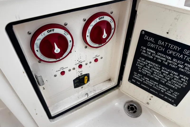 Slide: The Image of Dual battery selector switches on 2019 Grady-White Freedom 275 boat. - 23