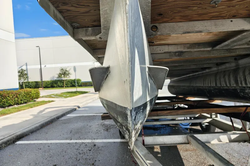 Slide: The Image of 2020 Cypress Cay Seabreeze 232 pontoon boat on trailer, viewed from below. - 31
