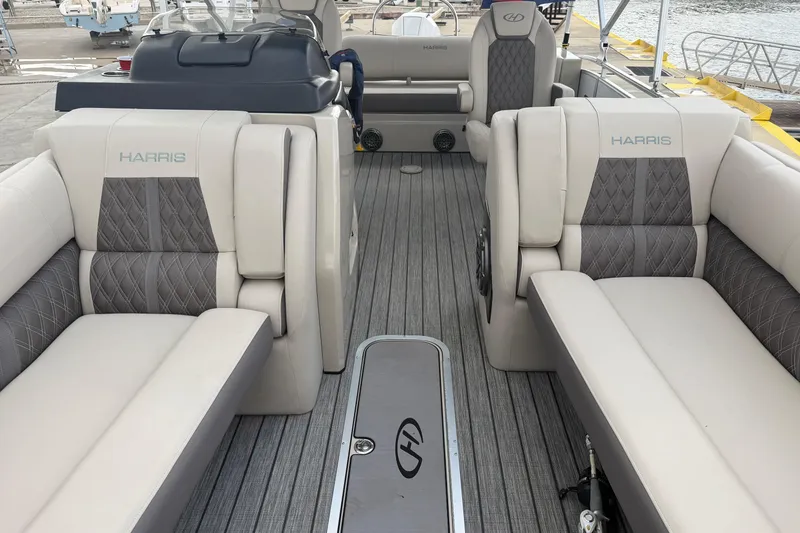 Slide: The Image of 2022 Harris FloteBote Solstice 250 interior with luxurious seating and modern design. - 20