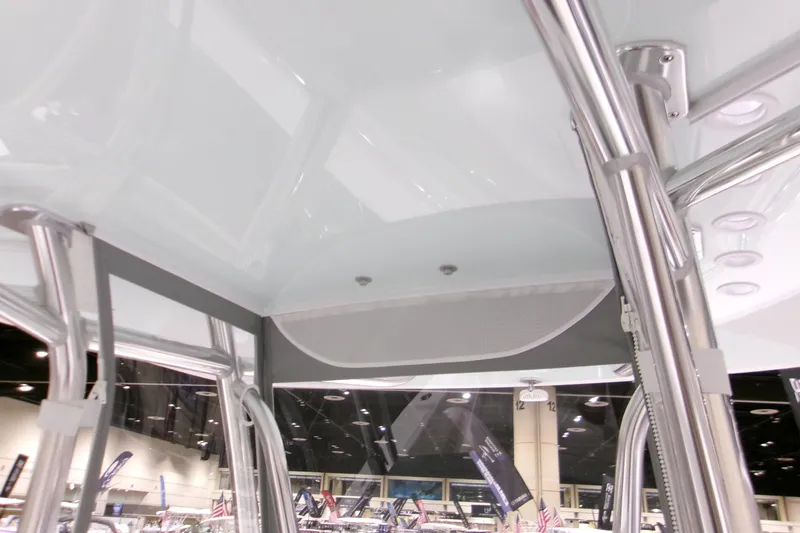 Slide: The Image of Interior view of 2026 Contender 32 ST boat with sleek metal framework. - 20