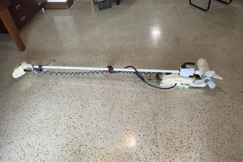 Slide: The Image of Electric trolling motor on speckled floor, suitable for 1987 Mako 261 Center Console boat. - 50