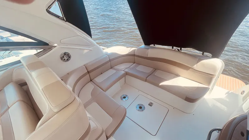 Slide: The Image of Interior of a 2016 Formula 37 Performance Cruiser with beige seating. - 26
