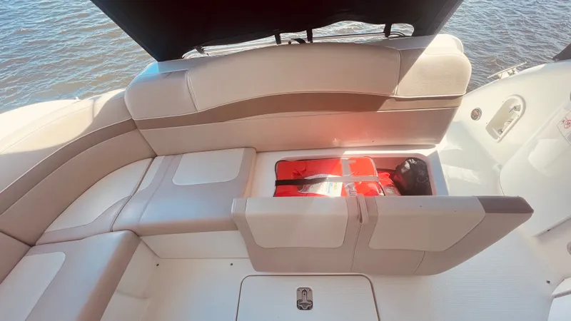 Slide: The Image of Interior of a 2016 Formula 37 Performance Cruiser with storage compartment. - 28