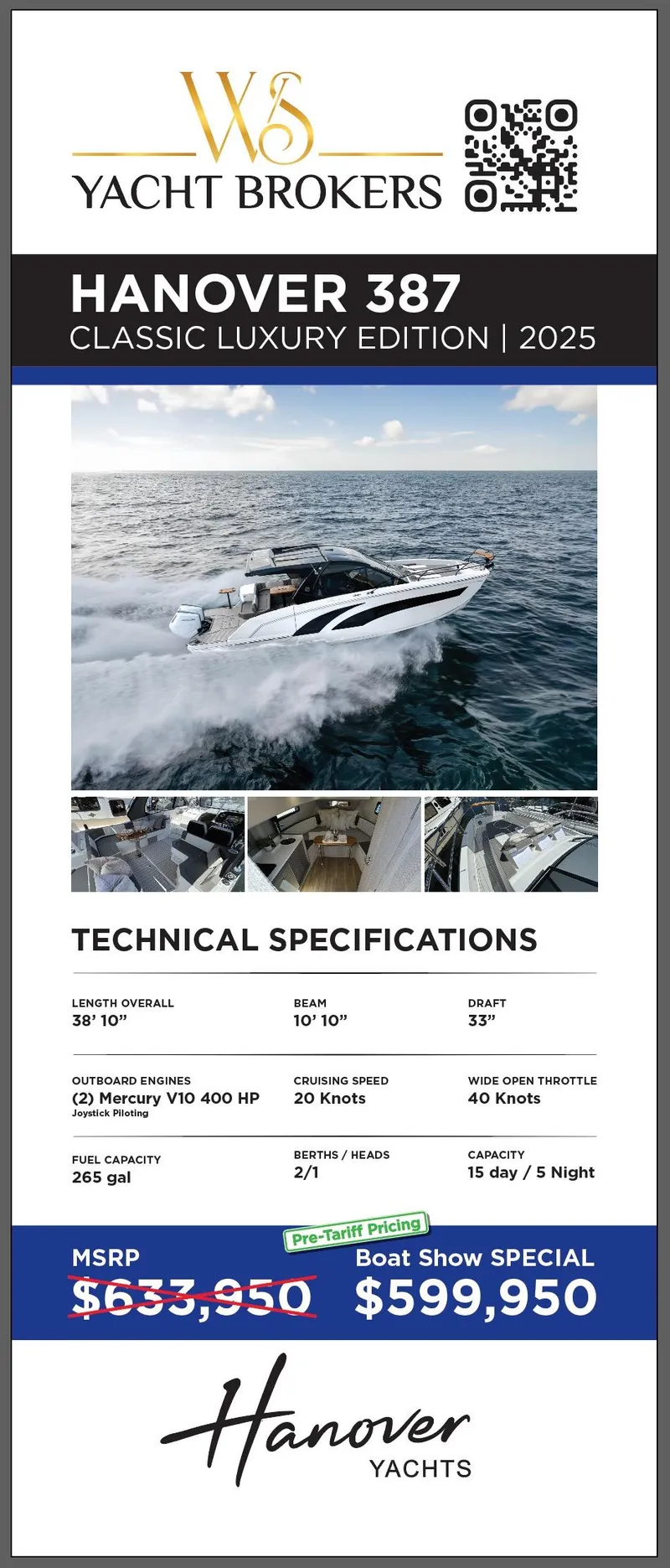Slide: The Image of Hanover 387 luxury yacht, 2025 model, technical specifications, special pricing, yacht brokers. - 1