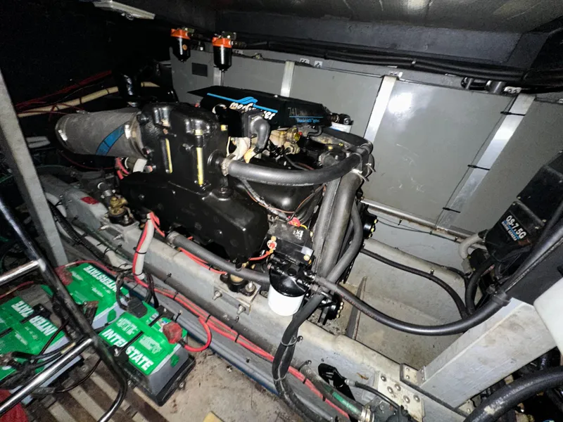 Slide: The Image of Engine compartment of a 1991 Sea Ray 380 Aft Cabin boat. - 21