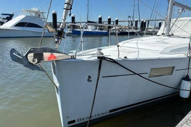 Slide: The Image of 2017 Beneteau Oceanis 41.1 sailboat docked at marina, featuring sleek design and modern rigging. - 18