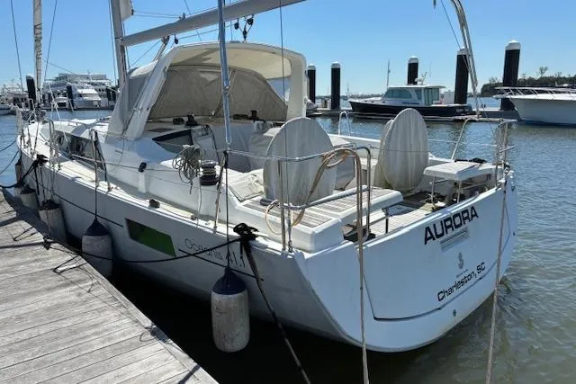 Slide: The Image of 2017 Beneteau Oceanis 41.1 sailboat docked, featuring spacious deck and modern design. - 20