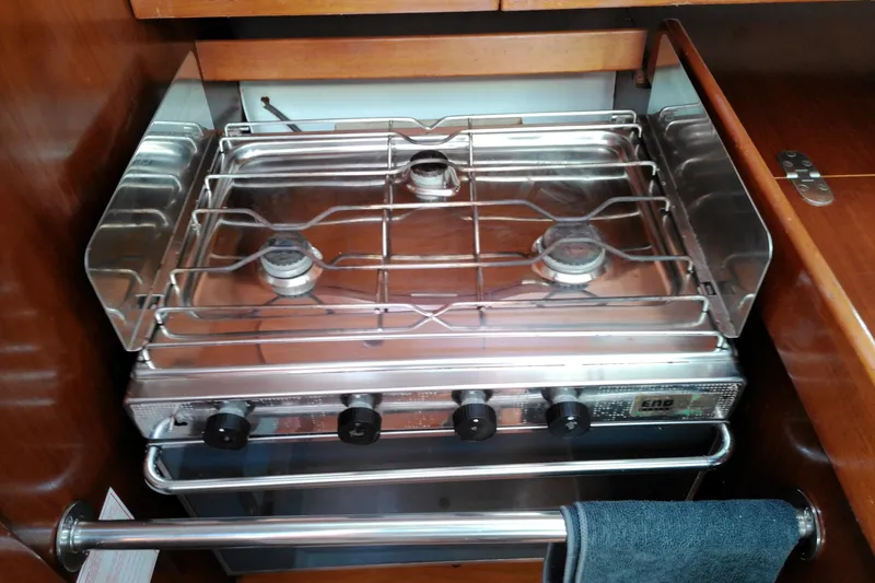 Slide: The Image of Two-burner stove in 1993 Beneteau First 310 yacht kitchen. - 36
