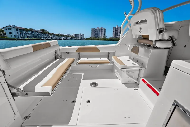 Slide: The Image of Interior of 2018 Edgewater 280CX Crossover with seating area. - 2