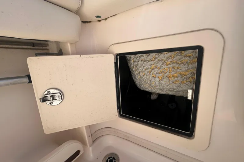 Slide: The Image of Open hatch on 2021 Grady-White Gulfstream 232 boat, revealing interior compartment. - 18