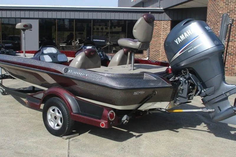 Slide: The Image of 2007 Ranger 188VS Intracoastal boat with Yamaha outboard motor, parked on a trailer. - 7