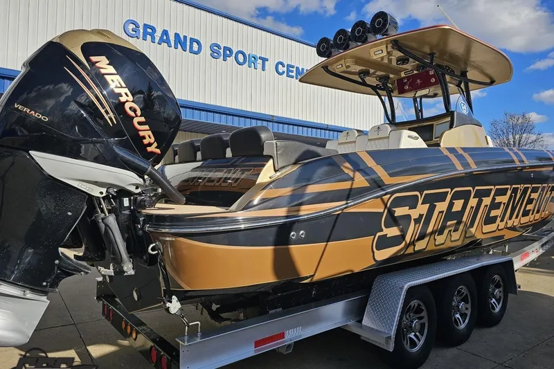 Slide: The Image of 2017 Statement 380 Open boat with Mercury engine at Grand Sport Center. - 16