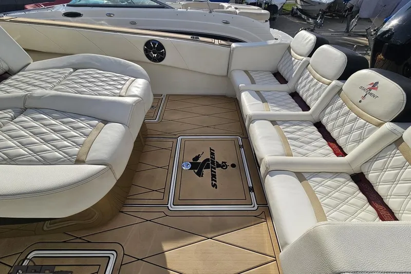 Slide: The Image of Luxurious interior of 2017 Statement 380 Open boat with quilted seating and custom flooring. - 23