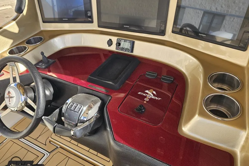 Slide: The Image of Cockpit of 2017 Statement 380 Open boat with steering wheel and navigation screens. - 32