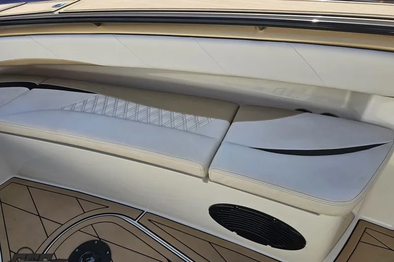 Slide: The Image of Luxurious seating on a 2017 Statement 380 Open boat, featuring elegant design and comfortable cushions. - 55