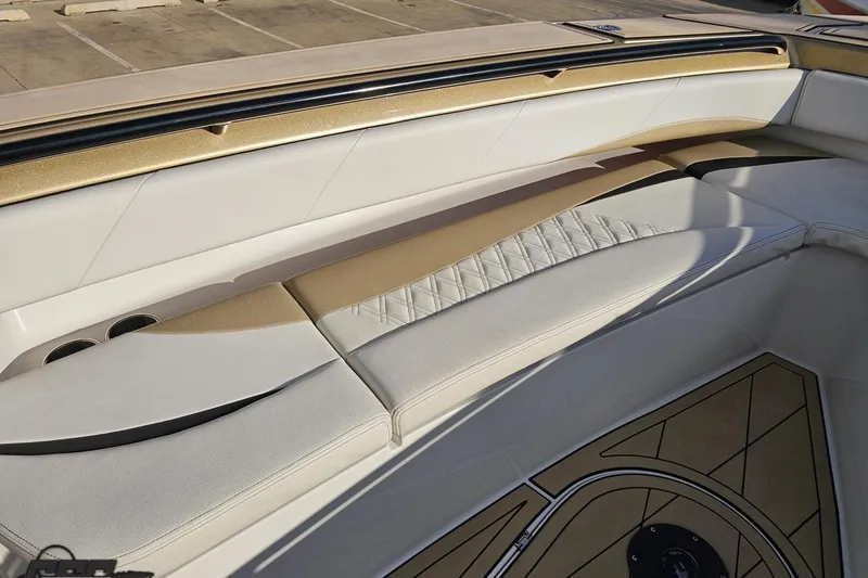 Slide: The Image of Luxurious seating area on a 2017 Statement 380 Open boat, featuring elegant upholstery. - 57