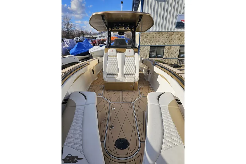 Slide: The Image of 2017 Statement 380 Open boat interior with luxurious seating and modern design. - 62