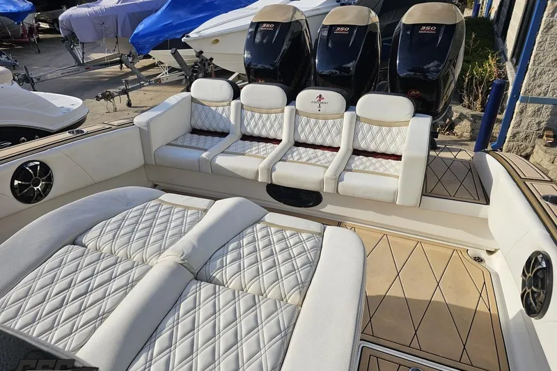 Slide: The Image of Luxurious seating on a 2017 Statement 380 Open boat with triple engines. - 69