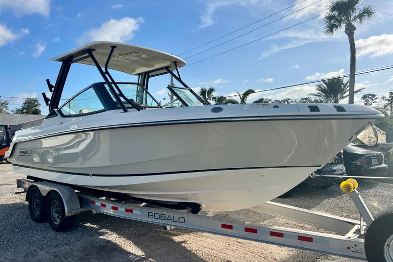 The Image of 2025 Boston Whaler 240 Vantage on trailer, side view. - 1