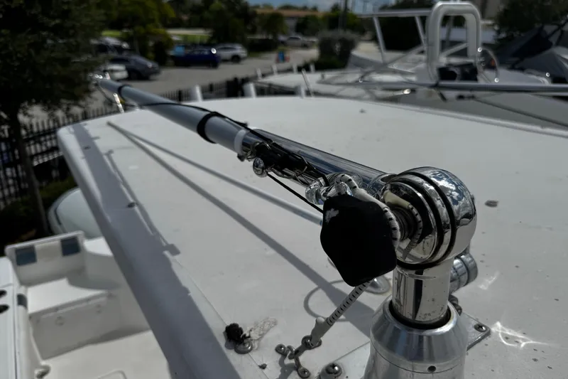 Slide: The Image of Close-up of a 2008 Sea Fox 287 CC boat's fishing rod holder on deck. - 24