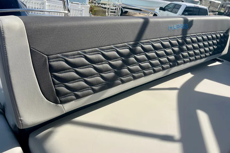 Slide: The Image of 2026 Harris Sunliner 230 Sport seat upholstery with quilted design. - 30