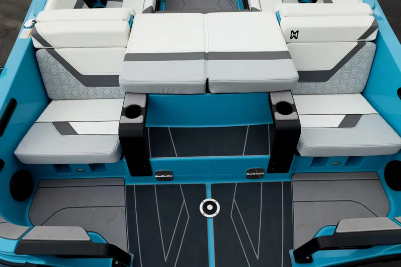 Slide: The Image of 2023 Heyday H22 boat interior with modern seating and sleek design. - 14