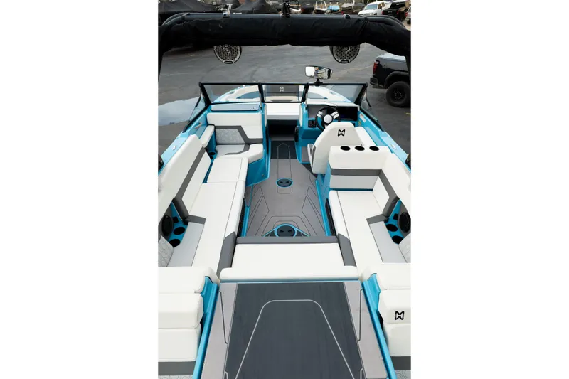 Slide: The Image of 2023 Heyday H22 boat interior with modern seating and sleek design. - 18