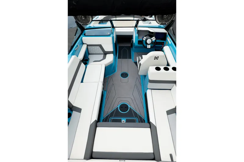 Slide: The Image of 2023 Heyday H22 boat interior with modern seating and sleek design. - 20