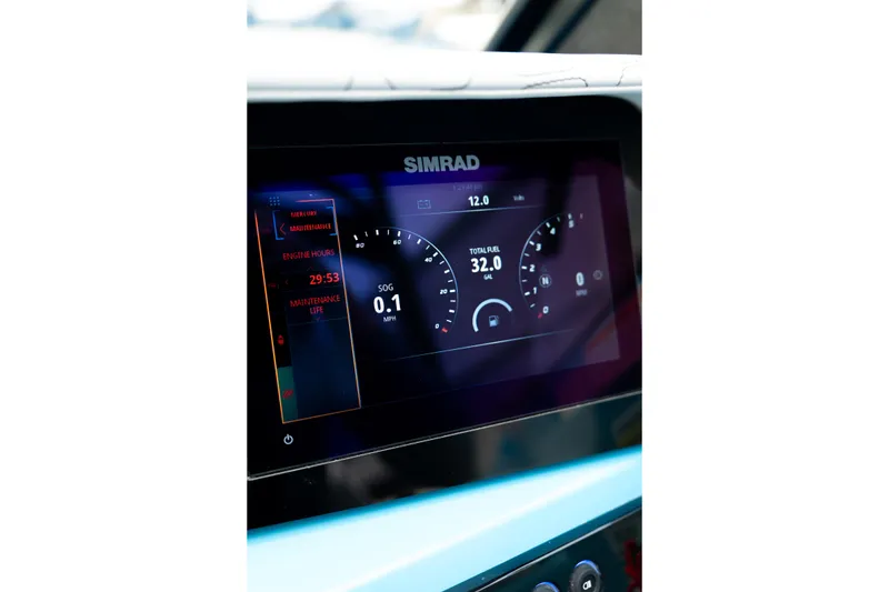 Slide: The Image of Dashboard display of 2023 Heyday H22 boat showing engine metrics and fuel levels. - 27