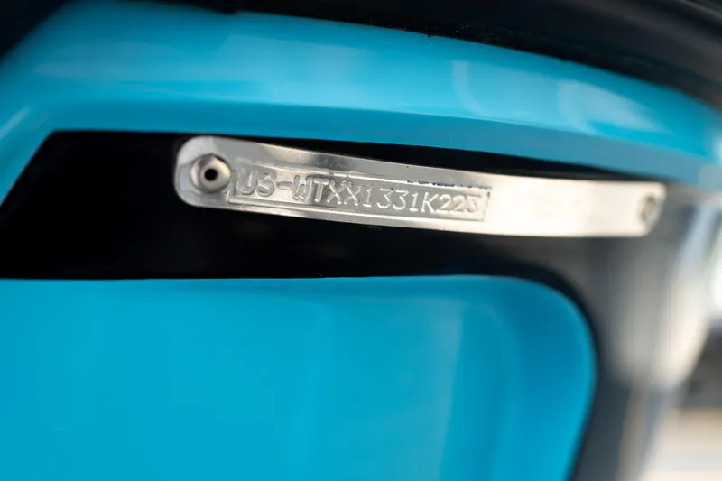 Slide: The Image of 2023 Heyday H22 boat hull identification number plate close-up. - 34