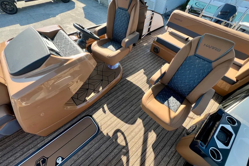 Slide: The Image of 2026 Harris Grand Mariner 230 boat interior with luxury seating. - 14