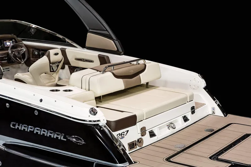 Slide: The Image of Manufacturer Provided Image: 2021 Chaparral 267 SSX boat interior with luxurious seating and modern dashboard. - 15