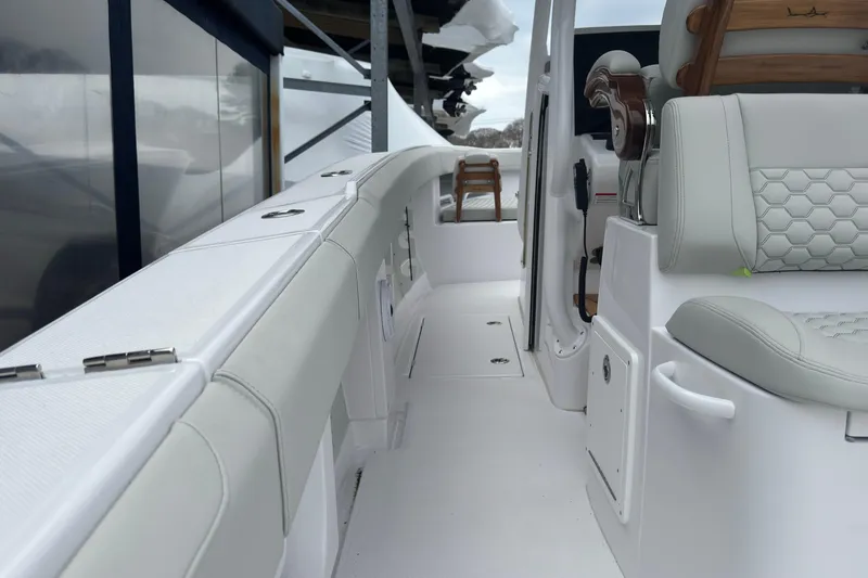 Slide: The Image of Luxurious interior of 2026 Jupiter 30 boat with sleek seating and modern design. - 27