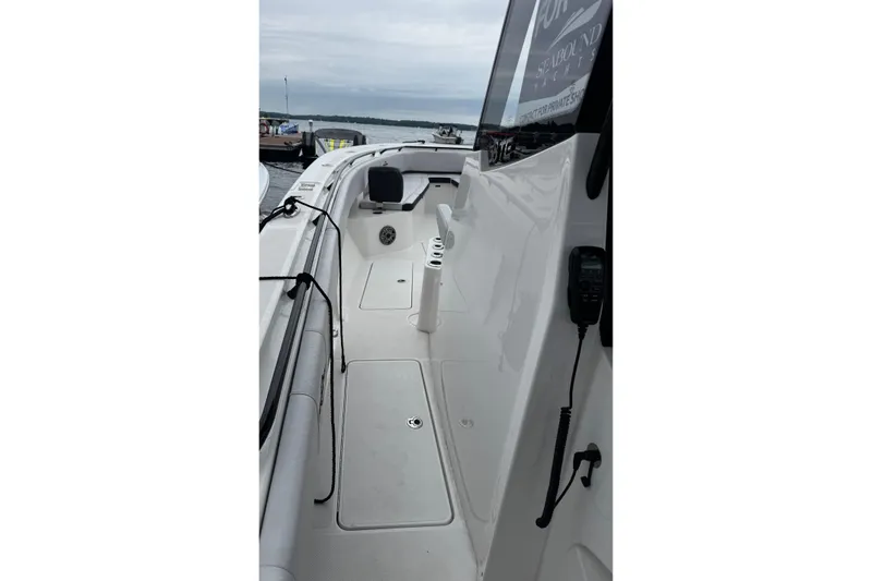 Slide: The Image of 2023 Fountain 38 CC Tournament Edition boat interior with seating and equipment. - 30