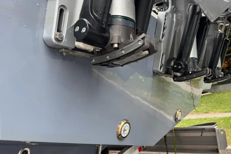 Slide: The Image of Close-up of 2023 Fountain 38 CC Tournament Edition boat engine components. - 8