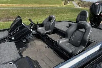 Slide: The Image of 2023 Nitro Z21 XL boat interior with sleek seating and modern dashboard design. - 10