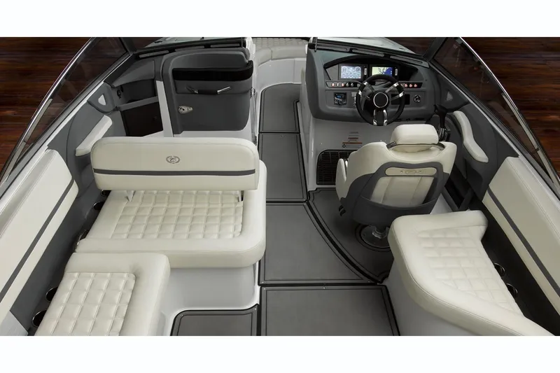 Slide: The Image of Luxurious interior seating of a 2019 Cobalt R5 boat with quilted upholstery. - 7