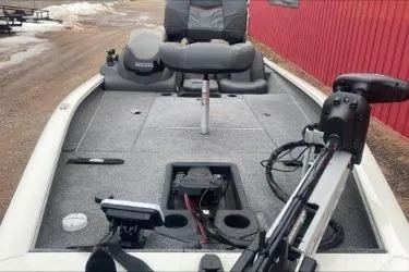 Slide: The Image of 2021 Tracker Pro Team 190 TX Tournament Edition fishing boat interior with equipment. - 7