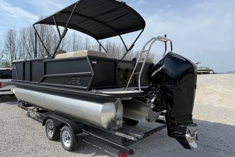 Slide: The Image of 2026 Alera 22q pontoon boat with Mercury engine on a trailer. - 5