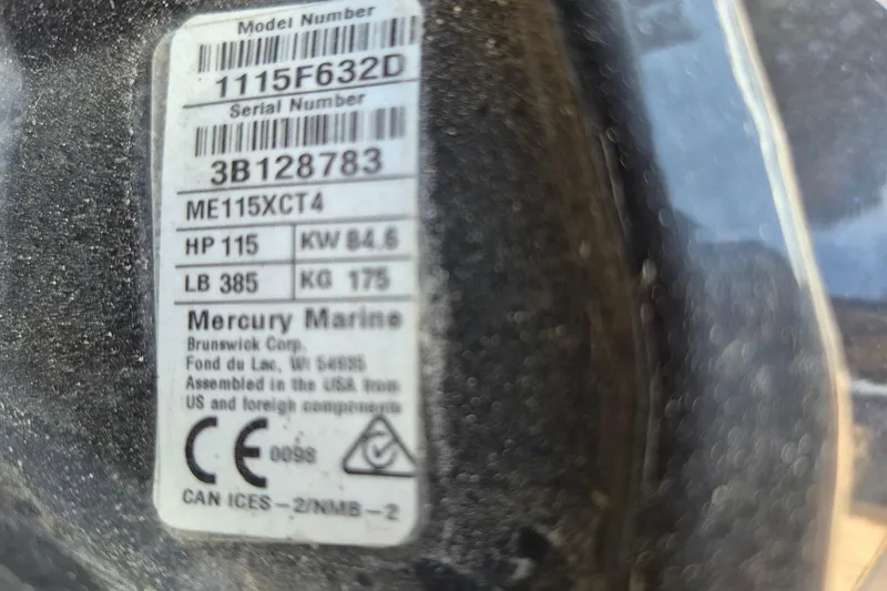 Slide: The Image of Label on Mercury Marine engine, model ME115XCT4, 115 HP, for 2022 Sport Pontoons Tritoon Slide. - 21