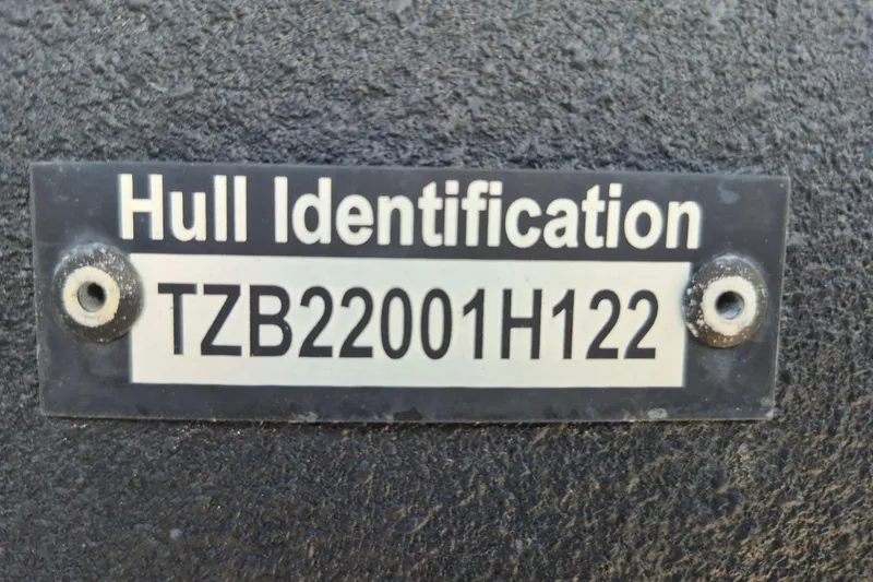 Slide: The Image of Hull identification plate on 2022 Sport Pontoons Tritoon Slide, code TZB22001H122. - 22