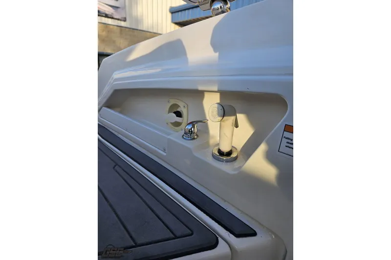 Slide: The Image of Close-up of 2011 Monterey 328SS Super Sport boat's deck fittings and fixtures. - 104
