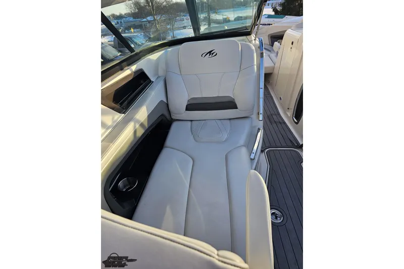 Slide: The Image of Luxurious seating on a 2011 Monterey 328SS Super Sport boat, featuring sleek design and comfort. - 46